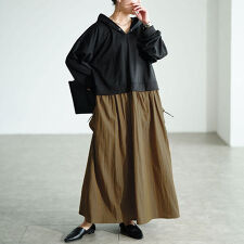 ゴールドジャパン(GOLDJAPAN)の【大きいサイズ】 ドロストポケットパーカードッキングワンピース 大きいサイズ レディース ワンピース