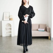 ゴールドジャパン(GOLDJAPAN)の【大きいサイズ】 リブニットドッキングチュールワンピース 大きいサイズ レディース ワンピース 長袖