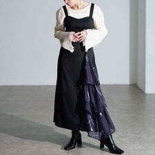 【大きいサイズ】 ティアード切り替えアシメジャンパースカート 大きいサイズ レディース ワンピース