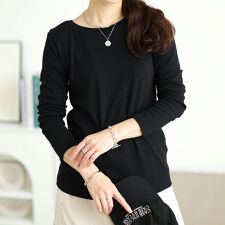 【大きいサイズ】 コットンラウンドネックロングTシャツ 大きいサイズ レディース トップス Tシャツ