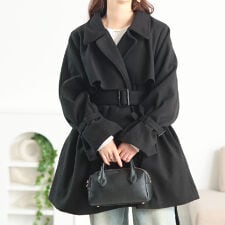 【大きいサイズ】 ベルト付きウール調トレンチコート 大きいサイズ レディース アウター コート 秋服