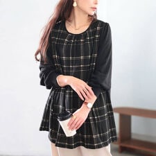 【大きいサイズ】 静電気防止チェック柄ペプラムチュニック 大きいサイズ レディース チュニック 長袖