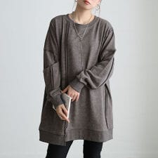 【大きいサイズ】 ブリーチ加工リメイク風ワイドチュニック 大きいサイズ レディース チュニック 長袖