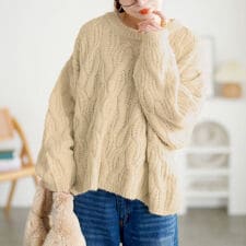 【大きいサイズ】 ケーブル編みクロップドワイドニット 大きいサイズ レディース トップス ニット 冬