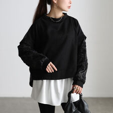 【大きいサイズ】 レース袖異素材切り替えプルオーバー 大きいサイズ レディース トップス カットソー