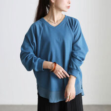 【大きいサイズ】 裾シフォン切り替えラグランプルオーバー 大きいサイズ レディース トップス 長袖