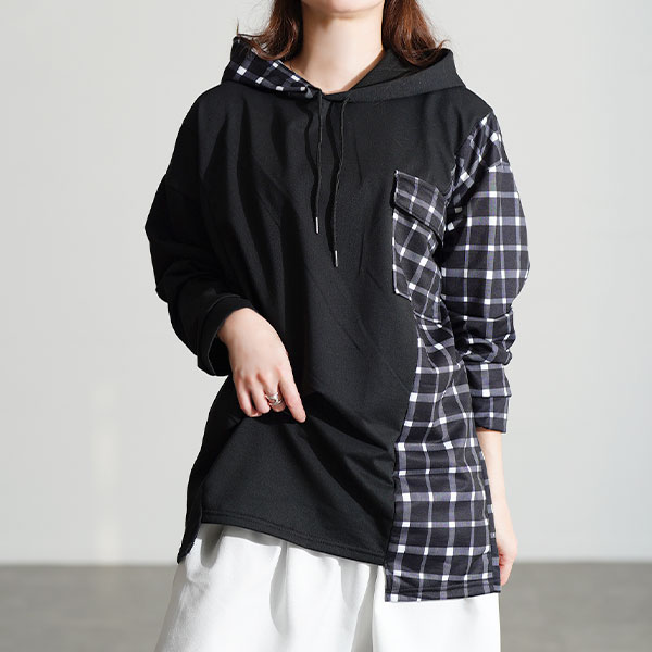 LL-7L】フレアスリーブロングパーカー 大きいサイズ レディース