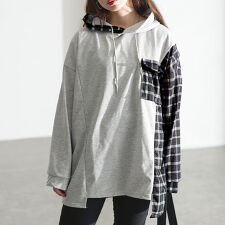 【大きいサイズ】 サイドチェック切替えアシンメトリーパーカー 大きいサイズ レディース トップス 冬