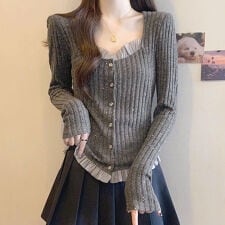 【大きいサイズ】 ビジューボタンフリルラメニットカーディガン 大きいサイズ レディース トップス 冬