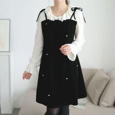 【大きいサイズ】 フリルニットドッキングベロアワンピース 大きいサイズ レディース ワンピース 長袖