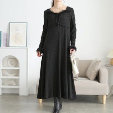 【大きいサイズ】 ハートネック＆ファー付きリブニットロングワンピース 大きいサイズ レディース 長袖