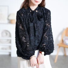 【大きいサイズ】 ボウタイ付きシアージャガードブラウス 大きいサイズ レディース トップス ブラウス