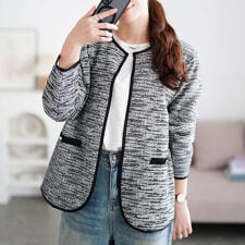 【大きいサイズ】 配色パイピングラメツイードジャケット 大きいサイズ レディース アウター 長袖 冬