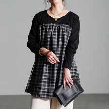 【大きいサイズ】 チェック柄切り替えチュニック 大きいサイズ レディース チュニック チェック柄