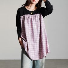 【大きいサイズ】 チェック柄切り替えチュニック 大きいサイズ レディース チュニック チェック柄