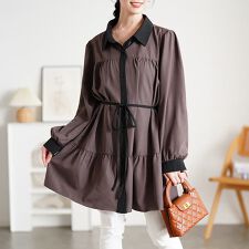 【大きいサイズ】 ベルト付きバイカラーティアードチュニック 大きいサイズ  レディース チュニック