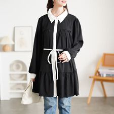 【大きいサイズ】 ベルト付きバイカラーティアードチュニック 大きいサイズ  レディース チュニック