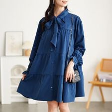 【大きいサイズ】 リボンタイ付きティアードシャツチュニック 大きいサイズ  レディース チュニック