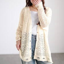 【大きいサイズ】 レース透かし編みカーディガン 大きいサイズ  レディース トップス カーディガン