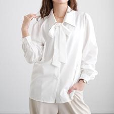 【大きいサイズ】 レギュラーカラーボウタイブラウス  大きいサイズ  レディース トップス シャツ