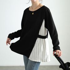 【大きいサイズ】 ストライプ切り替えアシンメトリーチュニック 大きいサイズ レディース チュニック