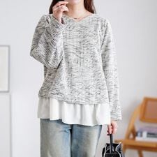 【大きいサイズ】 ツイードフェイクレイヤードプルオーバー 大きいサイズ レディース トップス