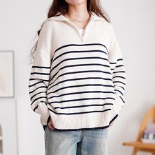 【大きいサイズ】 パネルボーダーハーフZIPニット 大きいサイズ ズレディース トップス ニット