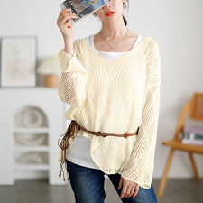 【大きいサイズ】 紐ベルト付き透かし編みアシメニット 大きいサイズ  レディース トップス ニット