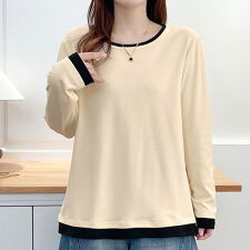 【大きいサイズ】 フェイクレイヤードバイカラートップス 大きいサイズ  レディース トップス