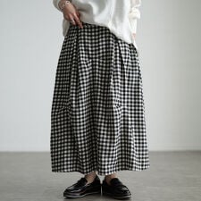 【大きいサイズ】 ギンガムチェック柄タックコクーンスカート 大きいサイズ  レディース スカート