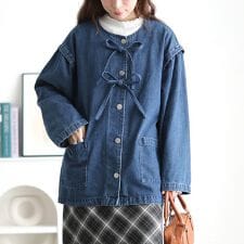 【大きいサイズ】 リボン使いルーズデニムジャケット 大きいサイズ  レディース アウター ジャケット
