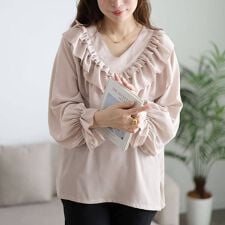 【大きいサイズ】 ティアードフリルVネックブラウス 大きいサイズ  レディース トップス ブラウス