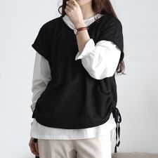 【大きいサイズ】 脇シャーリングベスト＆キャンディスリーブロンT2点セット 大きいサイズレディース