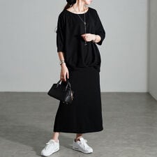 【大きいサイズ】 タケノコタックドルマン＆ナロースカート2点セット 大きいサイズ  レディース