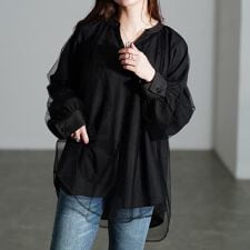 【大きいサイズ】 チュールレイヤードスキッパーチュニック 大きいサイズ  レディース チュニック