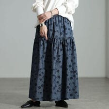 【大きいサイズ】 コットンシャンブレー花柄ティアードスカート 大きいサイズ  レディース スカート