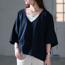 【大きいサイズ】 深Vネック クロップド 丈 プルオーバー 大きいサイズ レディース トップス