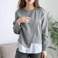 【大きいサイズ】 重ね着風アシメデザイントップス 大きいサイズ  レディース トップス スウェット