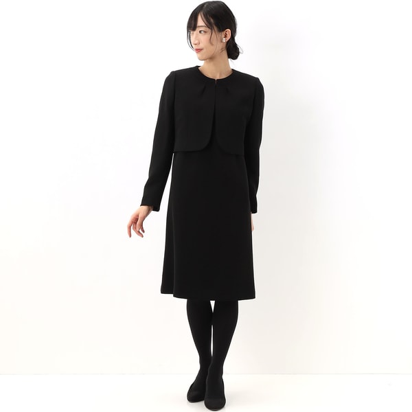 喪服/礼服/ブラックフォーマルスーツ】ノーカラーボレロアンサンブル