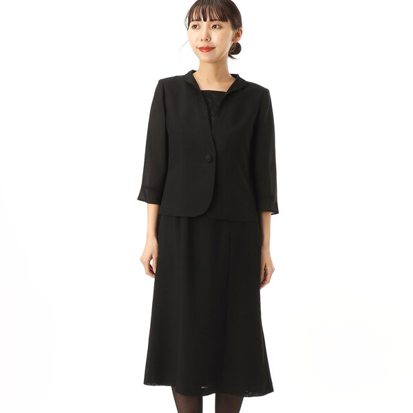 喪服/礼服/ブラックフォーマル/ワンピース】ランダムラインボイル