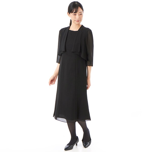 INFINE アンフィニ　ロング丈ワンピース ドレス　パーティードレス　ブラック レース＋シフォンワンピース【結婚式・二次会・パーティ