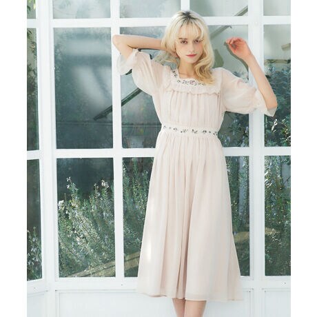 ローズクロスステッチ刺繍シフォンワンピース 洗える フィント Fint 41ae02h003 ファッション通販 マルイウェブチャネル