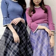 袖口リボン7分袖ニットプルオーバー【洗える】