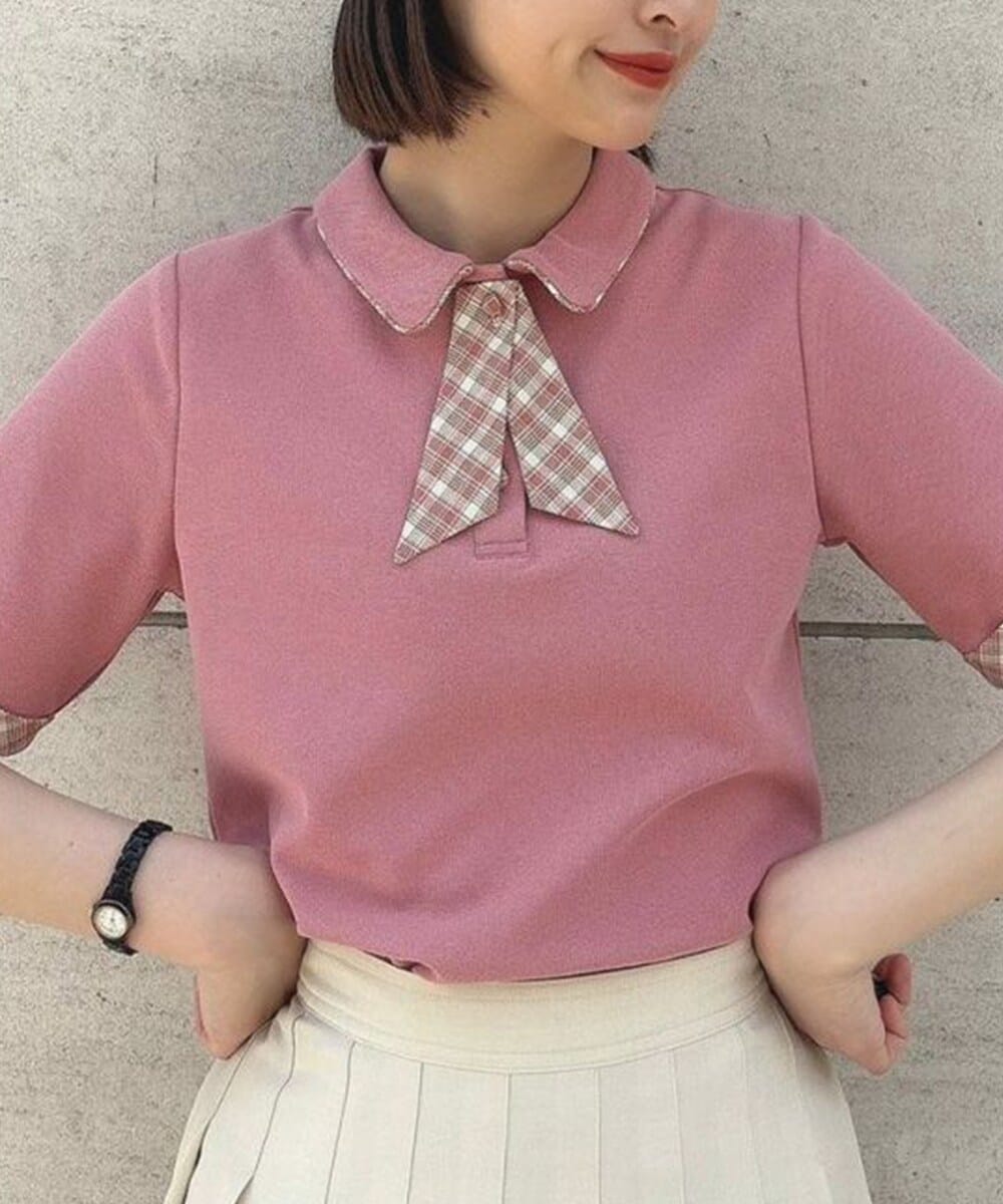 完売商品♡LILYBROWN×MARYQUANT クロップドリボンポロシャツ 赤 LILY BROWN（リリーブラウン）の「【LILY BROWN×MARY QUANT