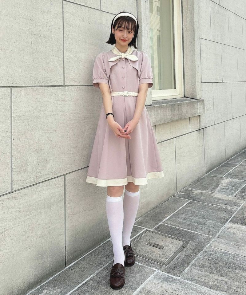 レイヤードバイカラー5分袖ワンピース/fint F i.n.t（フィント）の「レイヤードバイカラー5分袖ワンピース