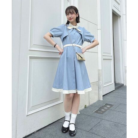 レイヤードバイカラー5分袖ワンピース【洗える】 | フィント(FINT  