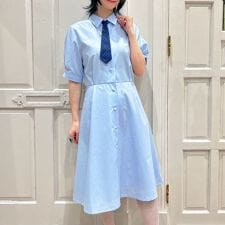 マルチストライプネクタイ付きシャツワンピース【洗える】