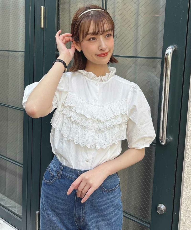 ビスチェ風コットンレース使いブラウス【洗える】 ビスチェ風コットンレース使いブラウス【洗える】 | フィント