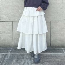 ギャザーティアードロングスカート【洗える】