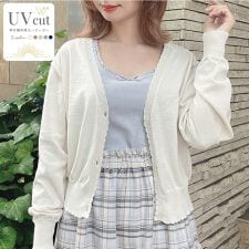 【UV加工/洗える/5色展開/新色追加】シアー フラワー釦 UVカットニットカーディガン/ F&A
